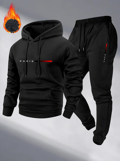 Paris Print Fashion Men's Hooded Tracksuit 2pcs