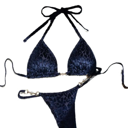 Sexy Leopard Velvet Mini Micro Thong Bikinis