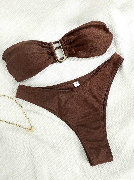 Solid Swimsuit Women Bathing Suit Bandeau Bikini 2024 Biquinis Feminino Swimwear High Waist Bikini Set Beachwear Sexy Bikinis - Empire P.E