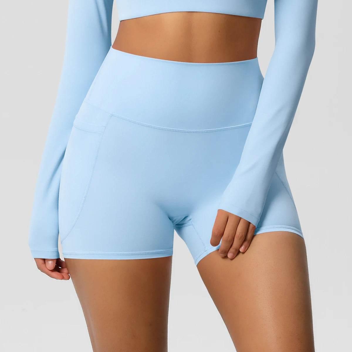 Women Sports Short With PocketedYoga Legging Shorts Squat Proof High Waist Fitness Tight Shorts Quick Drying Cycling Workout Gym - Empire P.E