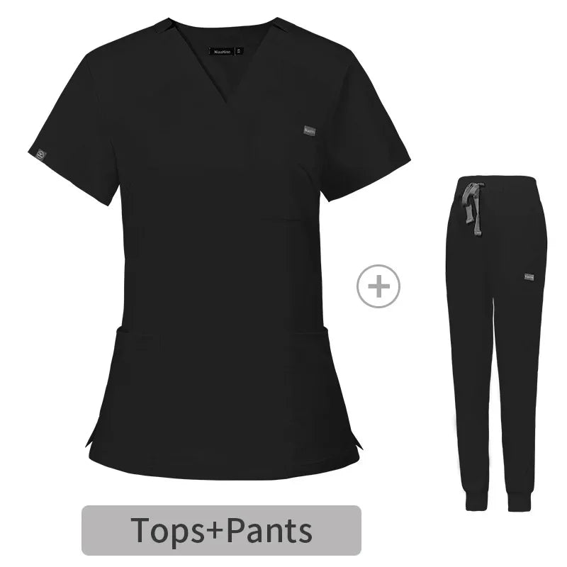 Multicolor Scrubs Uniform Short Sleeve Tops+Pants Set - Empire P.E