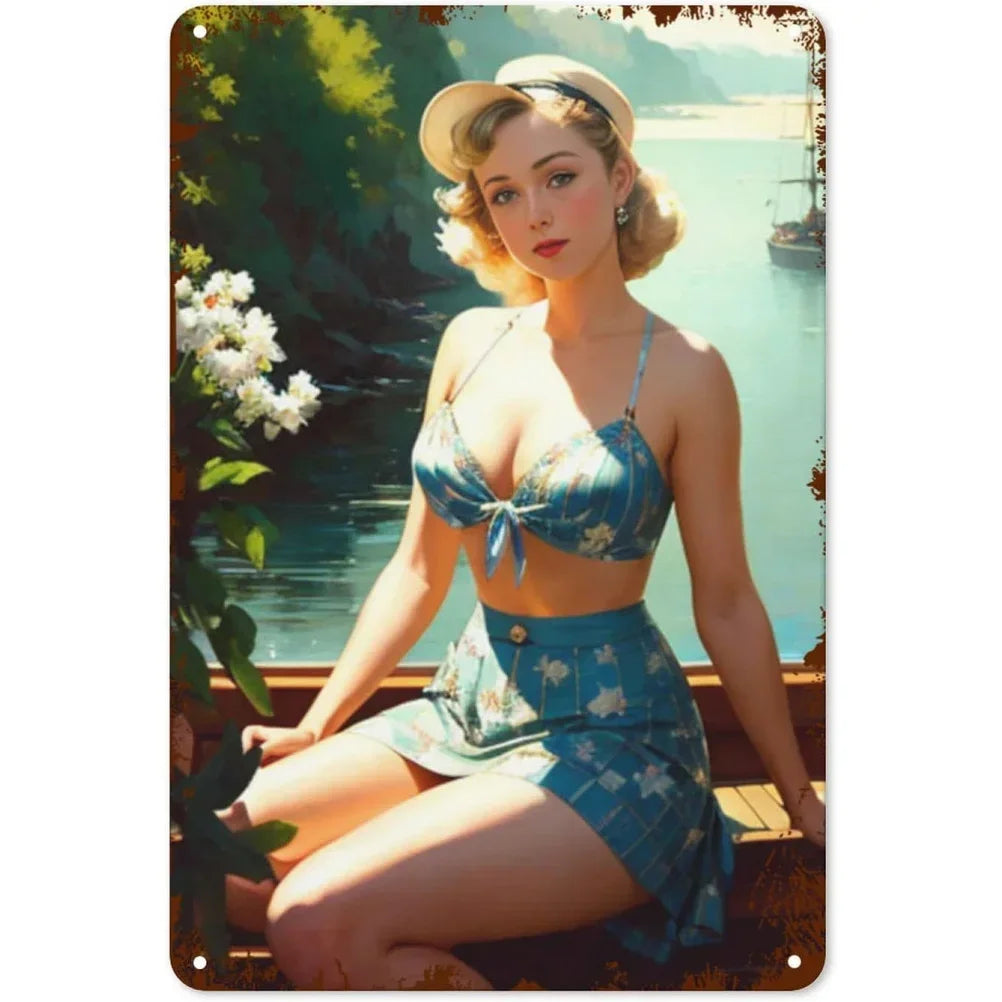 Vintage Metal Tin Signs Pinup Girls Wall Decor