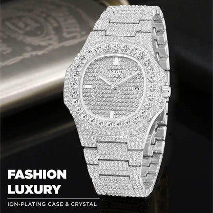 Wholesale Men Women Diamond Iced Out Watch Stainless Steel Big Crystal Stone Quartz Wristwatches for Mens Full Paved - Empire P.E