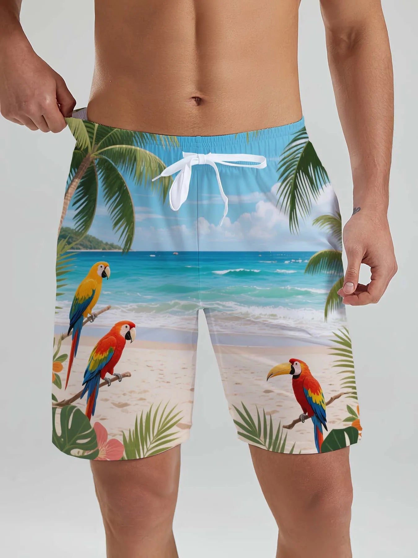 Hawaiian Men's Tropical Plant 3D Printed Swin Trunks