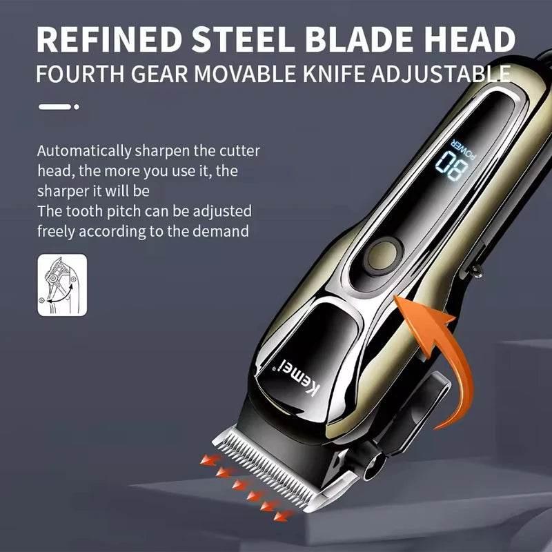 Kemei Professional Hair Clipper Electric Barber Clipper USB Rechargeable Hair Trimmer for Men LCD Display Haircut Set KM-PG1990 - Empire P.E