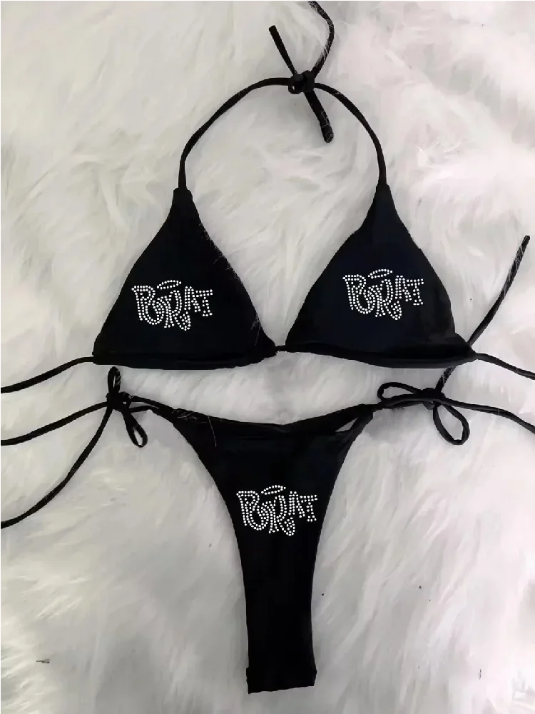 2000s Woman Punk Brat Rhinestone Bikini Y2K Bathing Suits ﻿ - Empire P.E