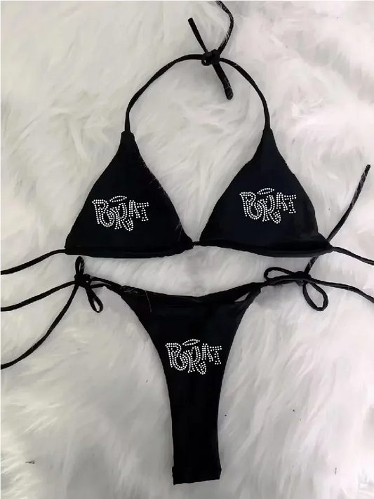 2000s Woman Punk Brat Rhinestone Bikini Y2K Bathing Suits ﻿ - Empire P.E