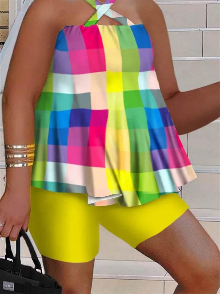 Wmstar Plus Size Two Piece Set Women Sleeveless Printed Short Sets Top Pants Sexy Suit Beach Summer Wholesale Dropshipping 2023 - Empire P.E