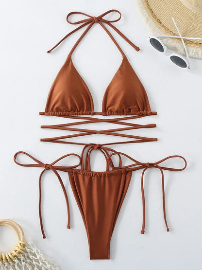 Criss Cross Swimwear Bandage Thong Bikinis Set 2 Piece - Empire P.E
