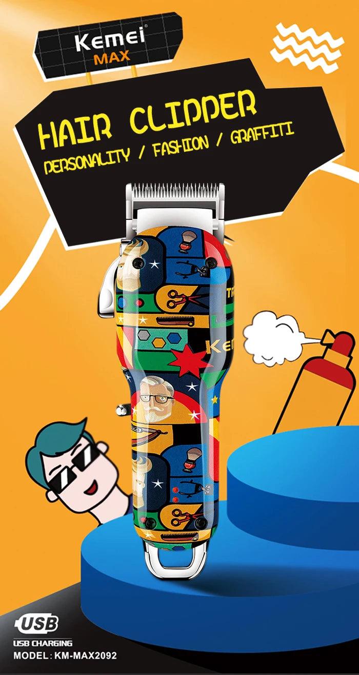 Kemei Rechargeable Graffiti Pattern Electric Hair Clipper Professional - Empire P.E