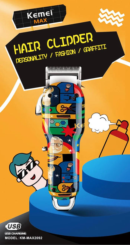 Kemei Rechargeable Graffiti Pattern Electric Hair Clipper Professional - Empire P.E