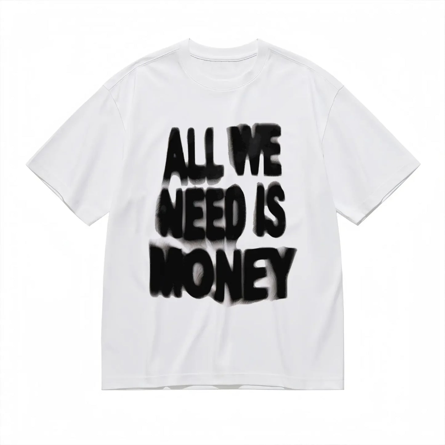 Retro Loose T-shirts "All We Need Is Money" Print Pattern White and Black