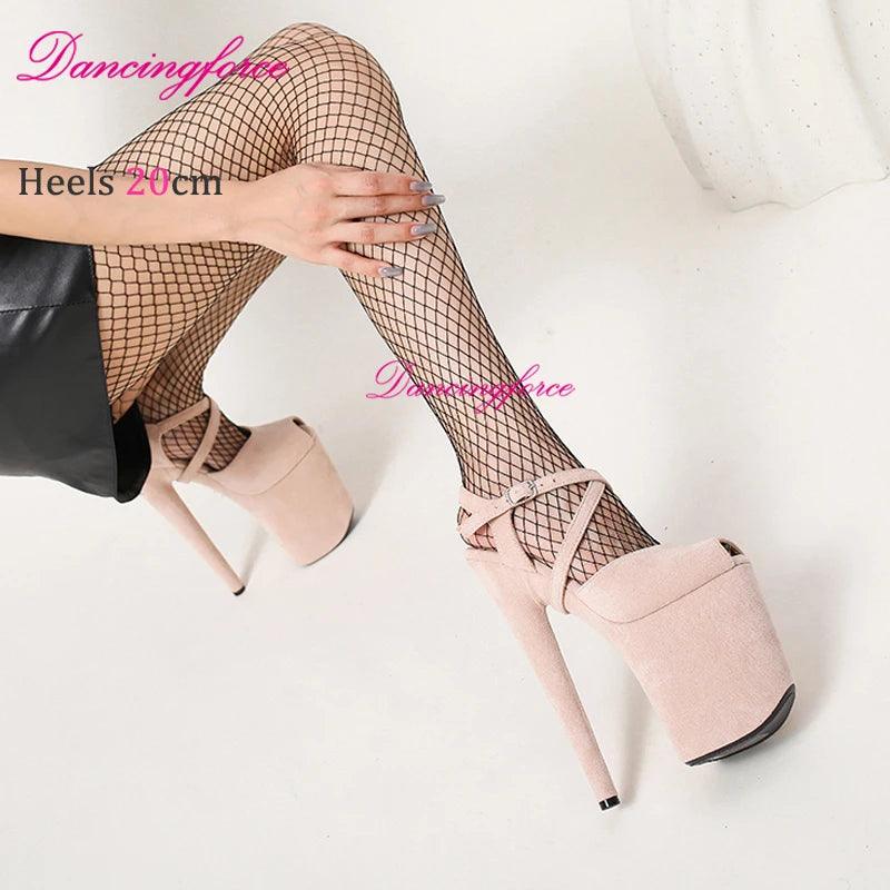 Cross Straps 20cm Sexy Peach Suede High Heels - Empire P.E