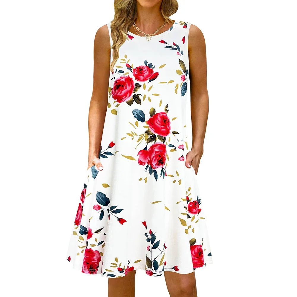 S-5Xl Colorful Printed O Neck Long Dress - Empire P.E