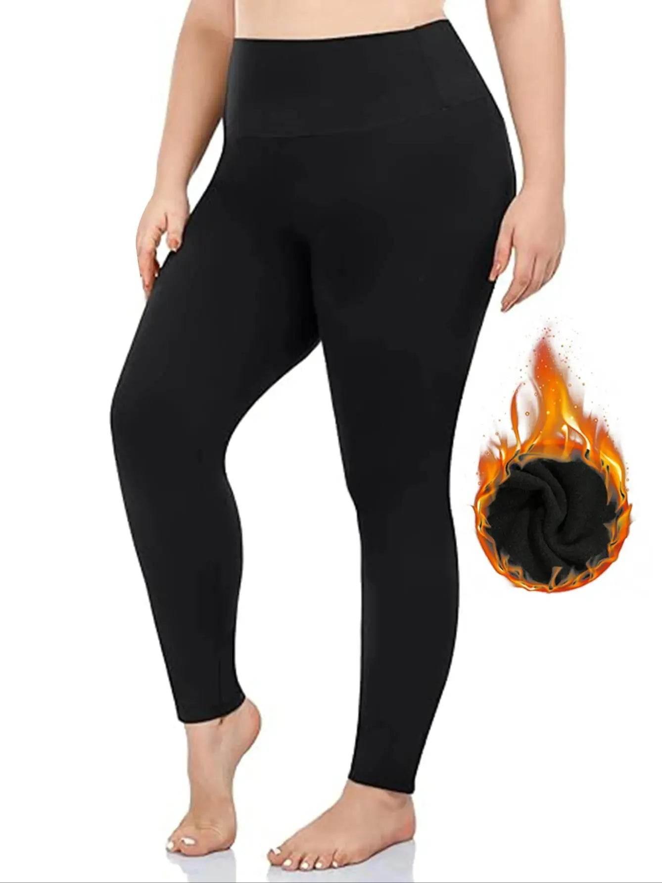 Autumn And Winter Solid Color Plus-size Nine-point Pants Black High-waisted Tight-fitting Leggings And Fleece Thick-legged Pants - Empire P.E