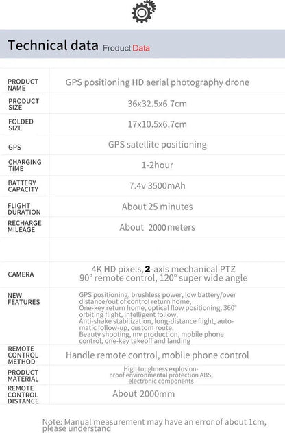 F4 Drone GPS 4K HD Mechanical Gimbal Camera System Supports TF Card Drones RC Quadcopter Stabilier Distance 2km Flight 25 Min - Empire P.E