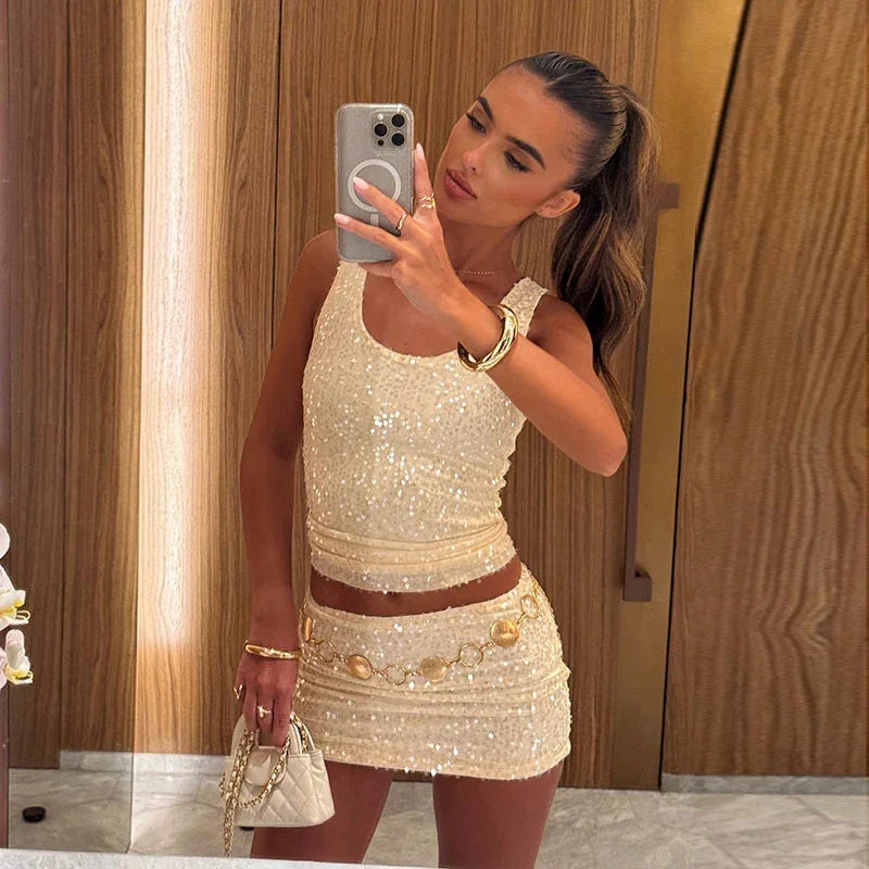 Mini Skirt Set Women Square Collar Sleeveless - Empire P.E
