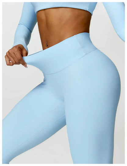 Hearuisavy 2PCS Long Sleeve Gym Set Women Yoga Clothes Quick-Drying Sportswear Running Leggings Workout Sports Crop Top Women - Empire P.E