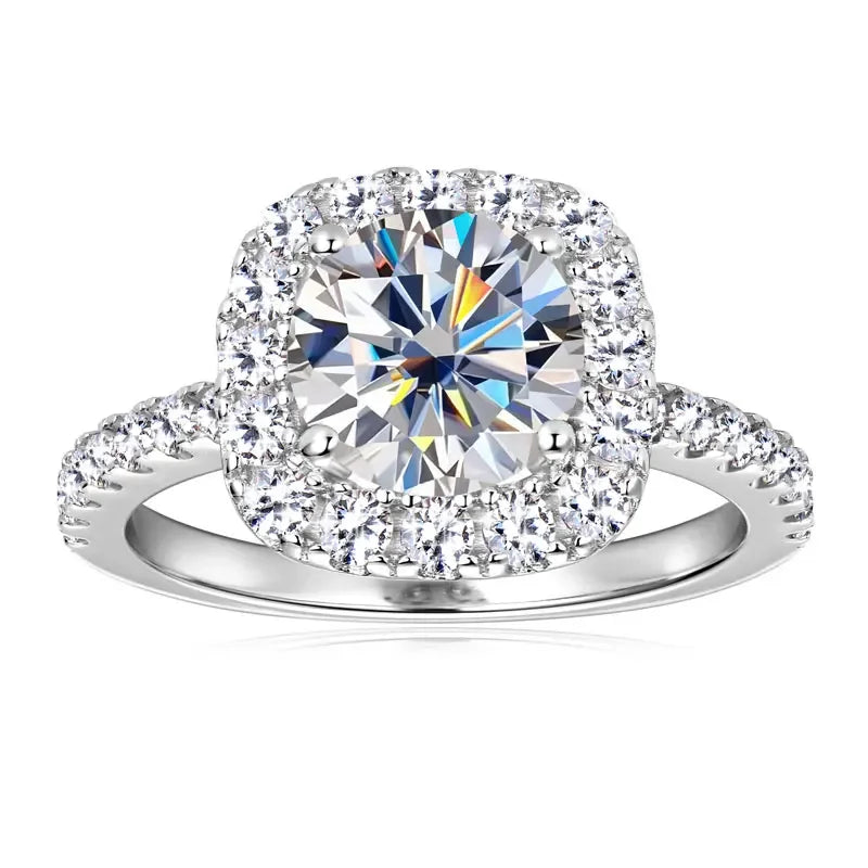 8mm 2ct Moissanite Halo Ring Certified 925 Sterling Silver - Empire P.E