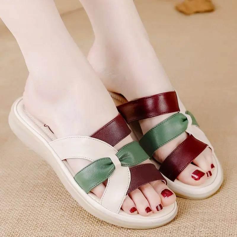Slides Leather Low Heel Women's Slippers And Ladies Sandals Roman Flip Flops Shoes Eva 2024 Trend Korea Style Top Designs Luxury - Empire P.E