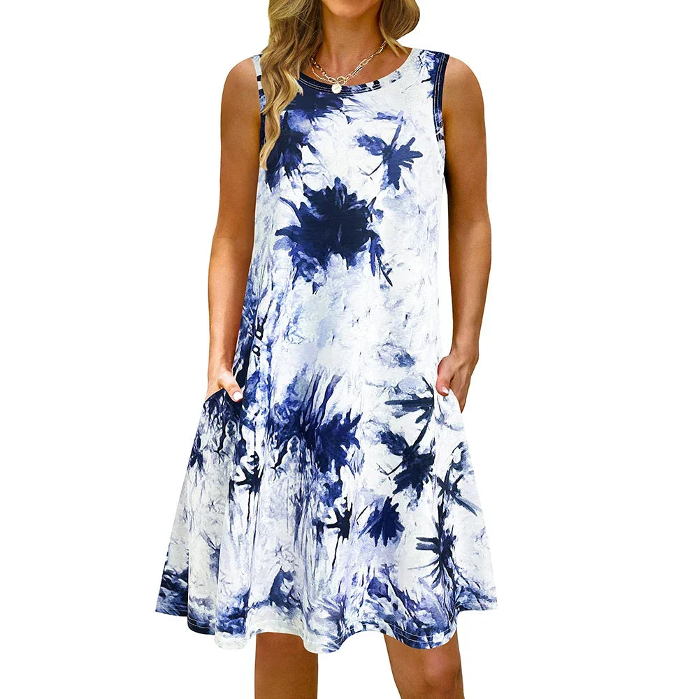 S-5Xl Colorful Printed O Neck Long Dress - Empire P.E