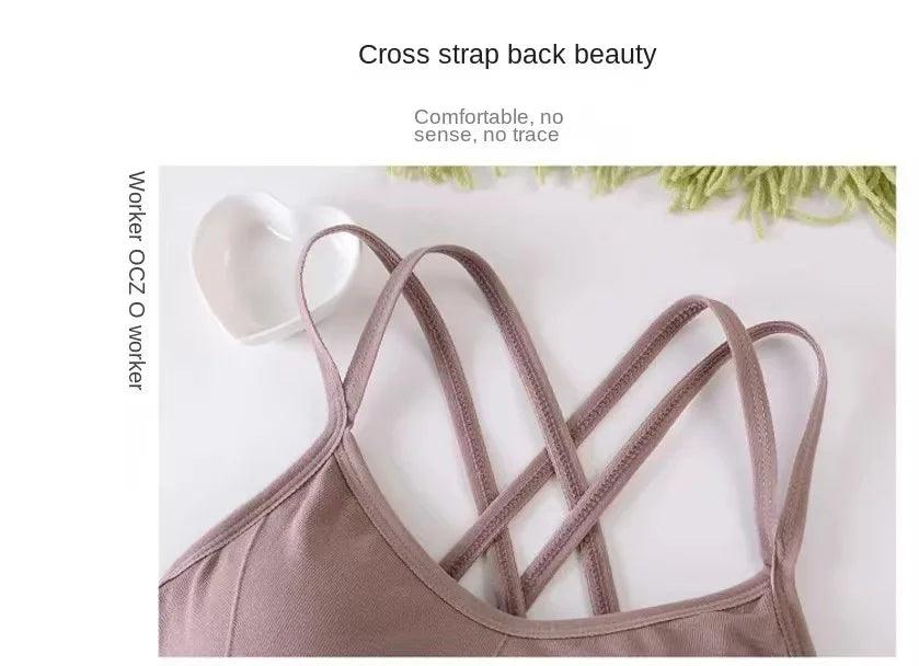 Sexy Women Tops Back Cross Strap Tank Top Push Up Running Sports Bra Breathable Soft Fitness Beauty Solid Color Yoga Bra - Empire P.E