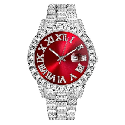 Watch Bracelet Set Hip Hop Stainless Steel Gold Color Calendar Watch for Men Iced Out Paved Rhinestones Men Watch Reloj Hombre - Empire P.E