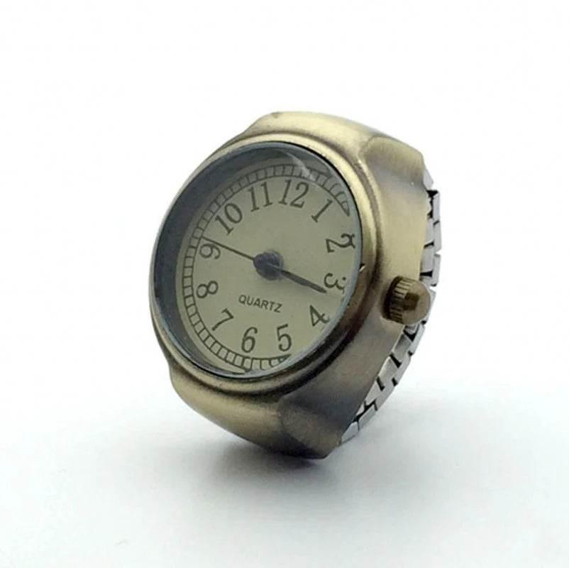Vintage Punk Finger Watch Mini Elastic Strap Alloy Watches Couple Rings Jewelry Clock Retro Roman Quartz Watch Rings Women Men - Empire P.E