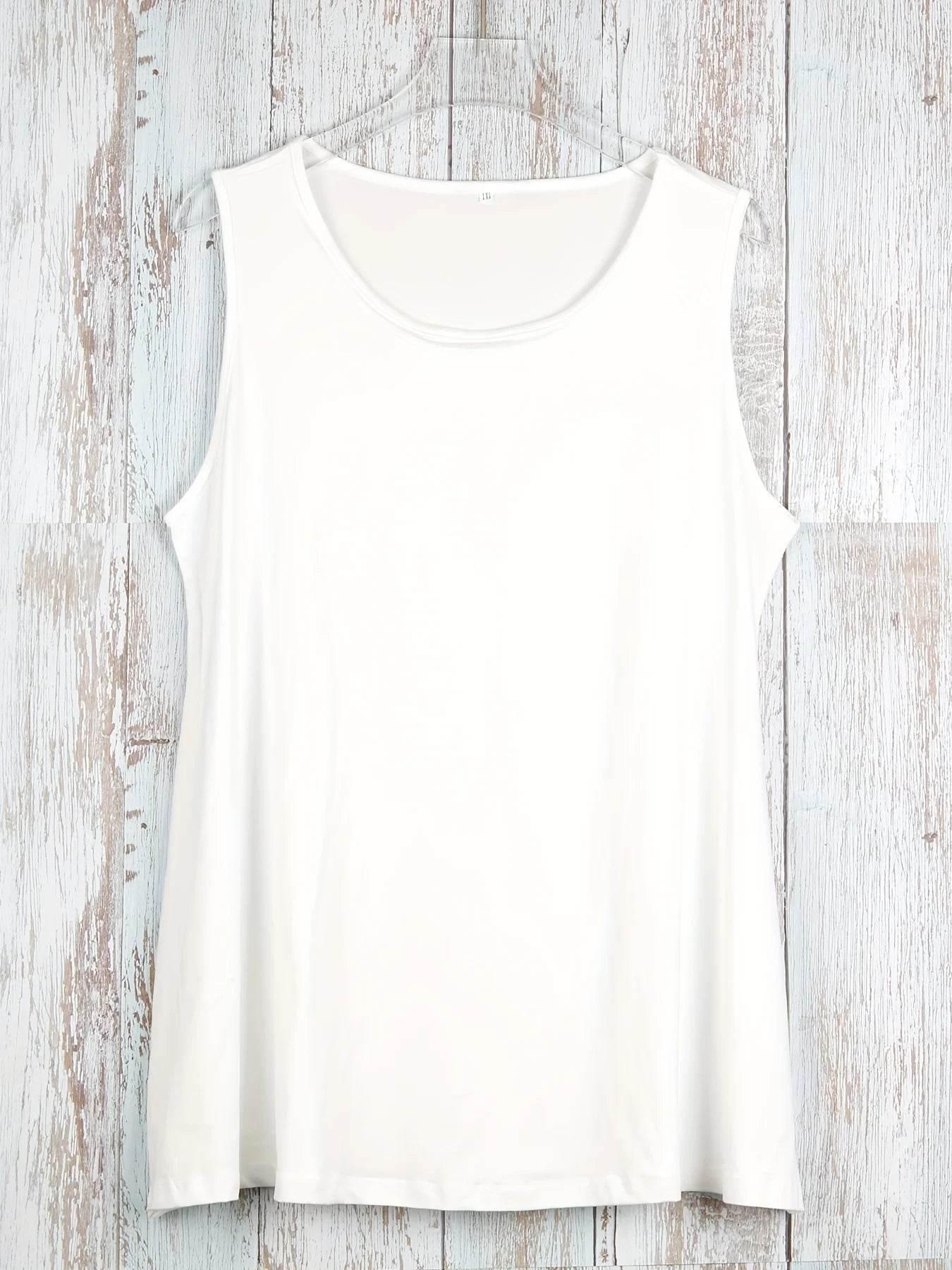 Plus Size Simple Solid Tank Top Casual Crew Neck Sleeveless Tank Top - Empire P.E
