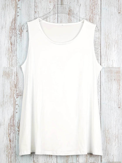 Plus Size Simple Solid Tank Top Casual Crew Neck Sleeveless Tank Top - Empire P.E