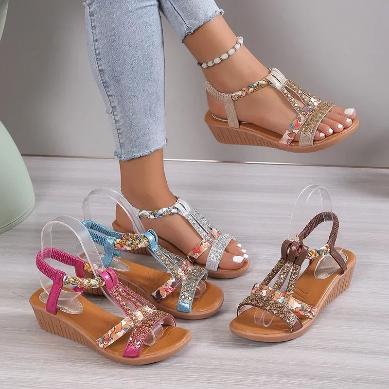 Women's Summer Bohemia Rhinestones Casual Platform Sandals