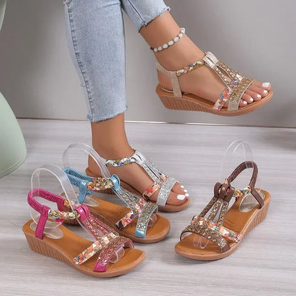 Women's Summer Bohemia Rhinestones Casual Platform Sandals