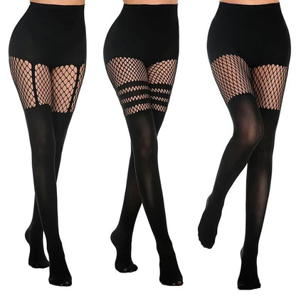 Black Hollow-Out Pantyhose Suspenders - Empire P.E
