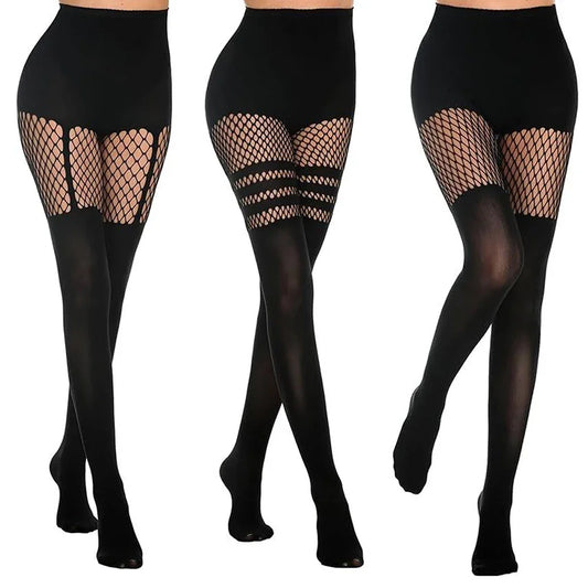 Black Hollow-Out Pantyhose Suspenders - Empire P.E