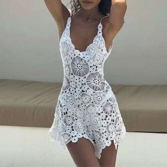 Women Summer Knitted Crochet Halter Neck Swimsuit Coverups - Empire P.E