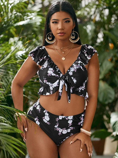 2025 Women Bikinis Set Swimwear Plus Size High Waist Floral Swimsuit