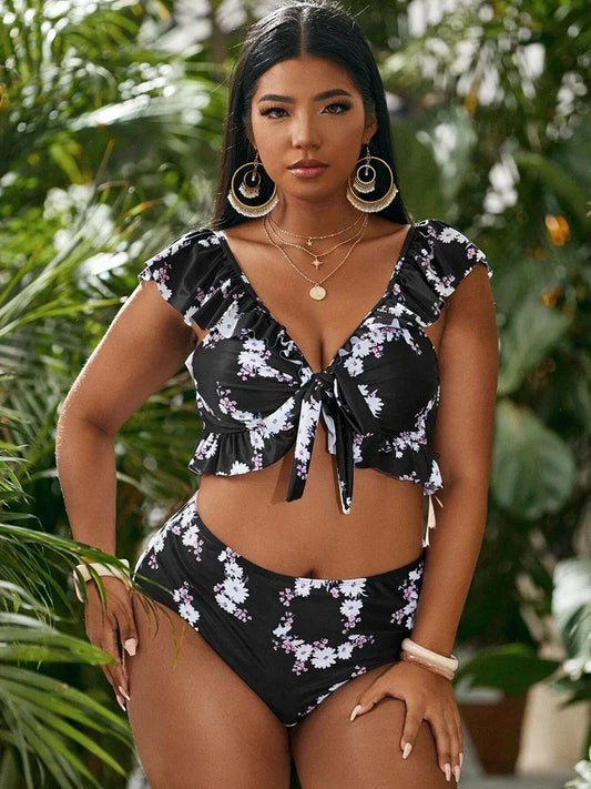 2025 Women Bikinis Set Swimwear Plus Size High Waist Floral Swimsuit