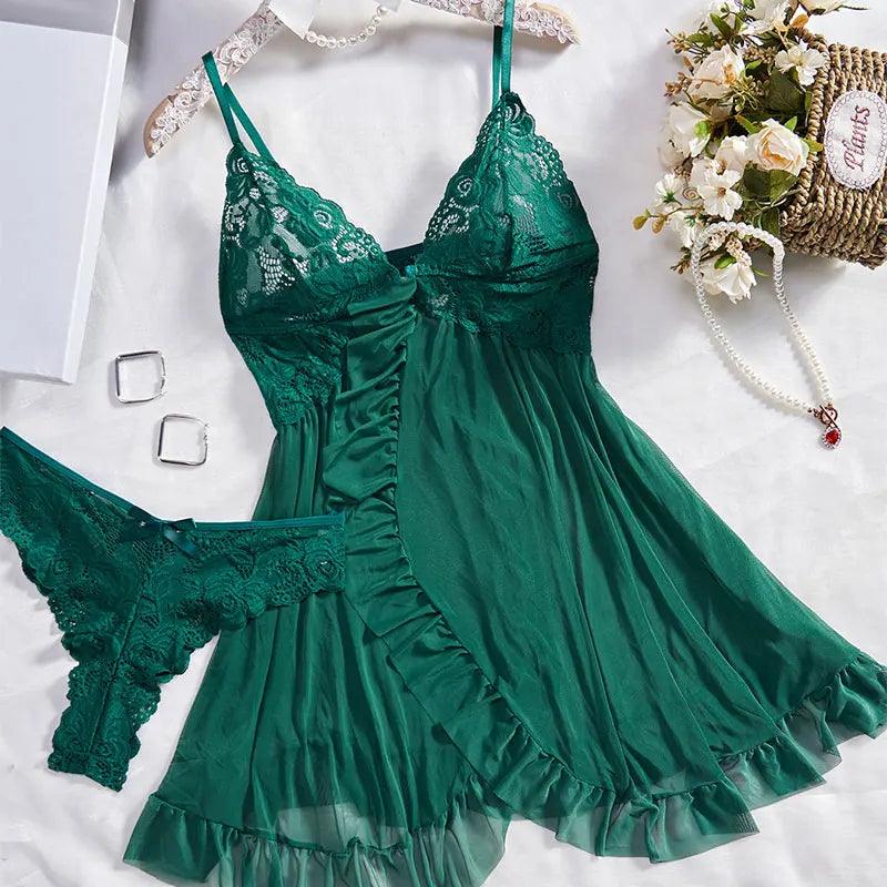 Exquisite Semi-transparent Thong Dress Set - Empire P.E