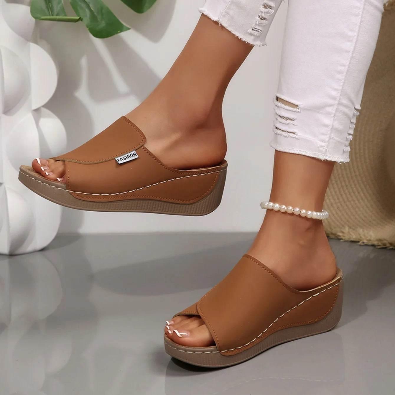 Women Wedge Slippers Summer 2025 New Fashion Slippers Open Toe Breathable Sandals Comfortable Buckle Woman Shoes Slides Women - Empire P.E
