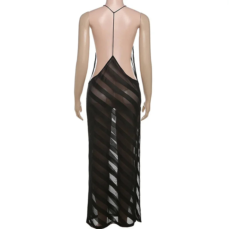 Mesh See Through Sexy Halter Split Dress - Empire P.E