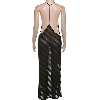 Mesh See Through Sexy Halter Split Dress - Empire P.E