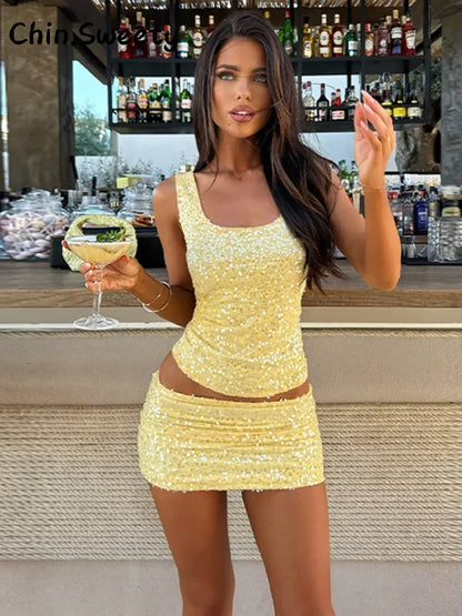 Mini Skirt Set Women Square Collar Sleeveless - Empire P.E