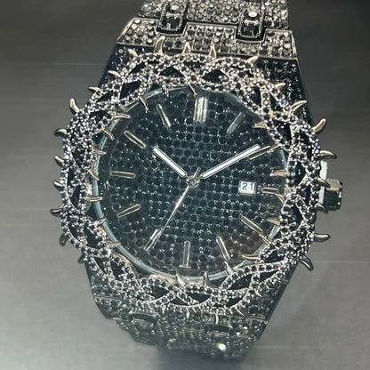 Top Brand Luxury Fashion lced Out Black Diamond Watch