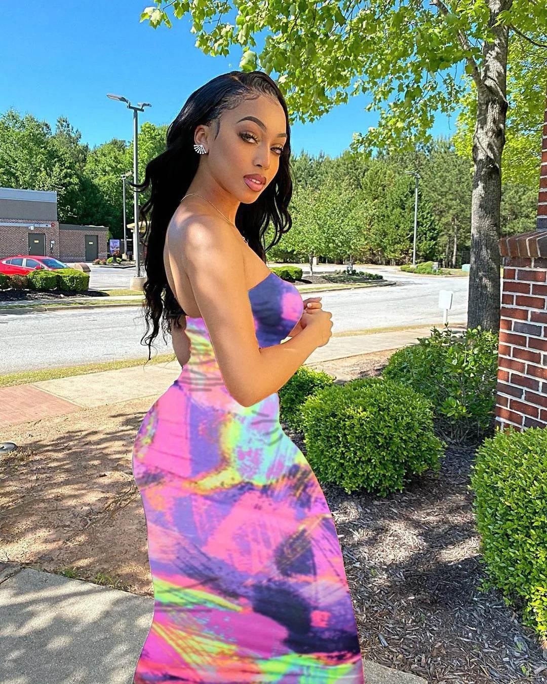 Spring And Summer Dresses For Women Chest Wrap Printed Off Shoulder Bandage Slim Sexy Long Dress 2023 New Fashion party MsChuh - Empire P.E