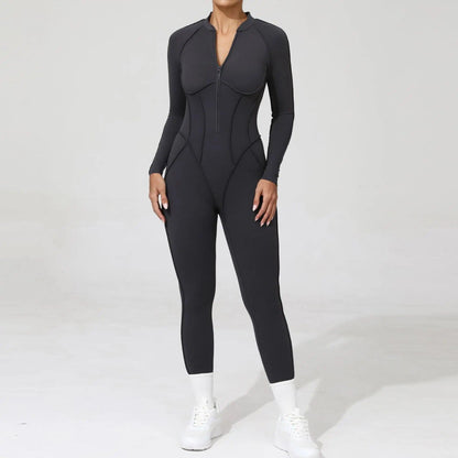 Pad Yoga Jumpsuit Short Sleeve Zipper Sports Wear Gym Fitness - Empire P.E