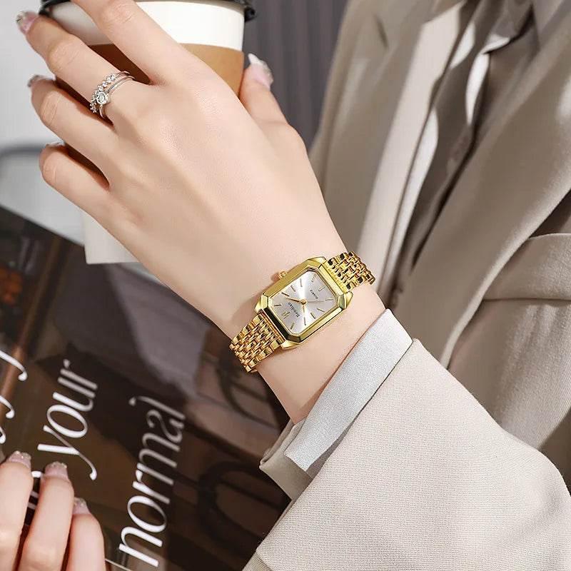 Women Watches Business Luxury Ladies Fashion Quartz Watch Simple Scale Square Quality Gold Plated Stainless Steel Folding Clock - Empire P.E