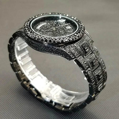 Luxury Shiny Diamond Watch For Men Hip Hop Trendy Iced Out Quartz Watches High Quality Stainless Steel Waterproof Day Date Clock - Empire P.E