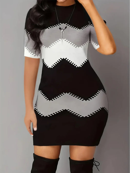 Plus Size Casual Dress Women's Large-Color Block Striped Print - Empire P.E