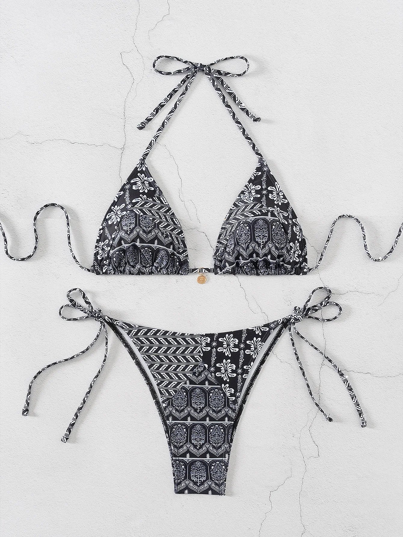 2026 new European and American triangle cup printed sexy bikini split swimsuit