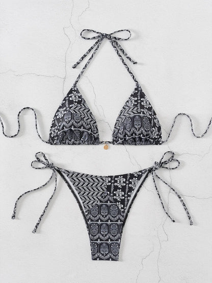 2026 new European and American triangle cup printed sexy bikini split swimsuit